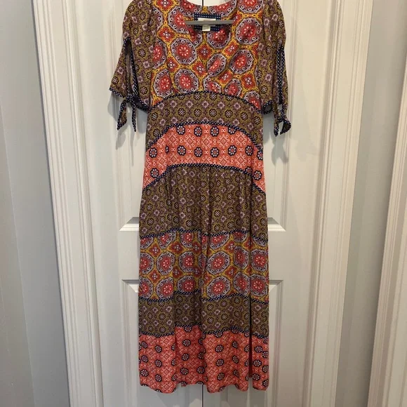 Maeve Anthropologie Pink and Brown Tiered Sundress - Picture 3 of 7